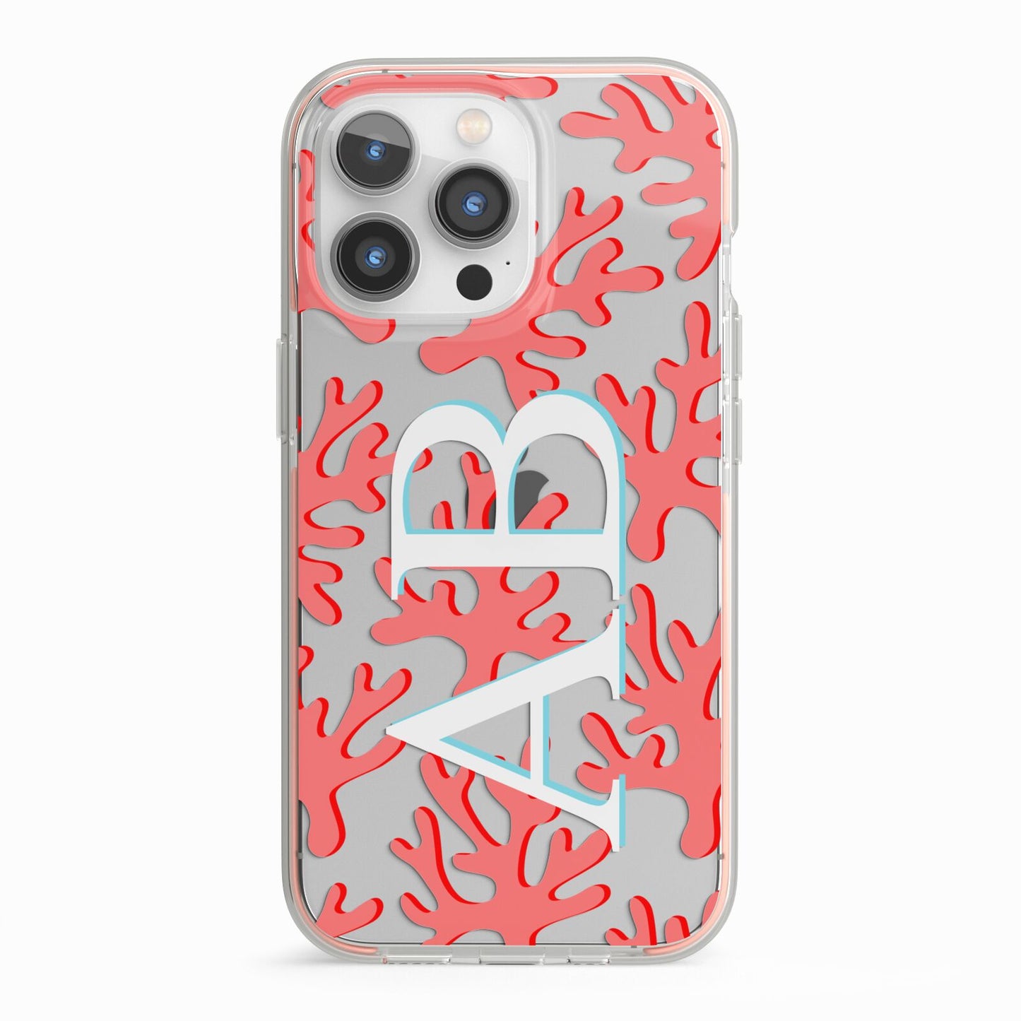 Custom Coral Initials iPhone 13 Pro TPU Impact Case with Pink Edges