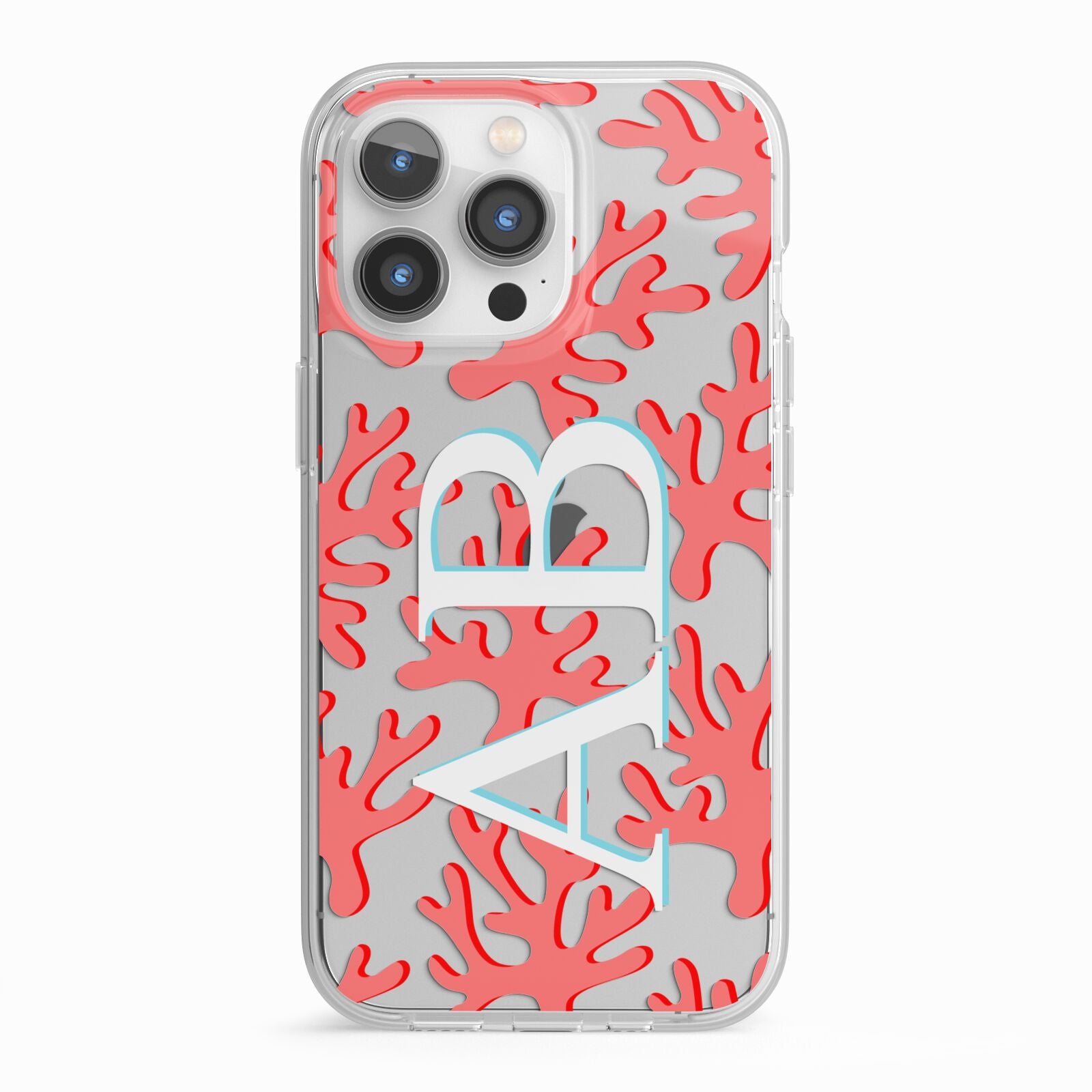 Custom Coral Initials iPhone 13 Pro TPU Impact Case with White Edges