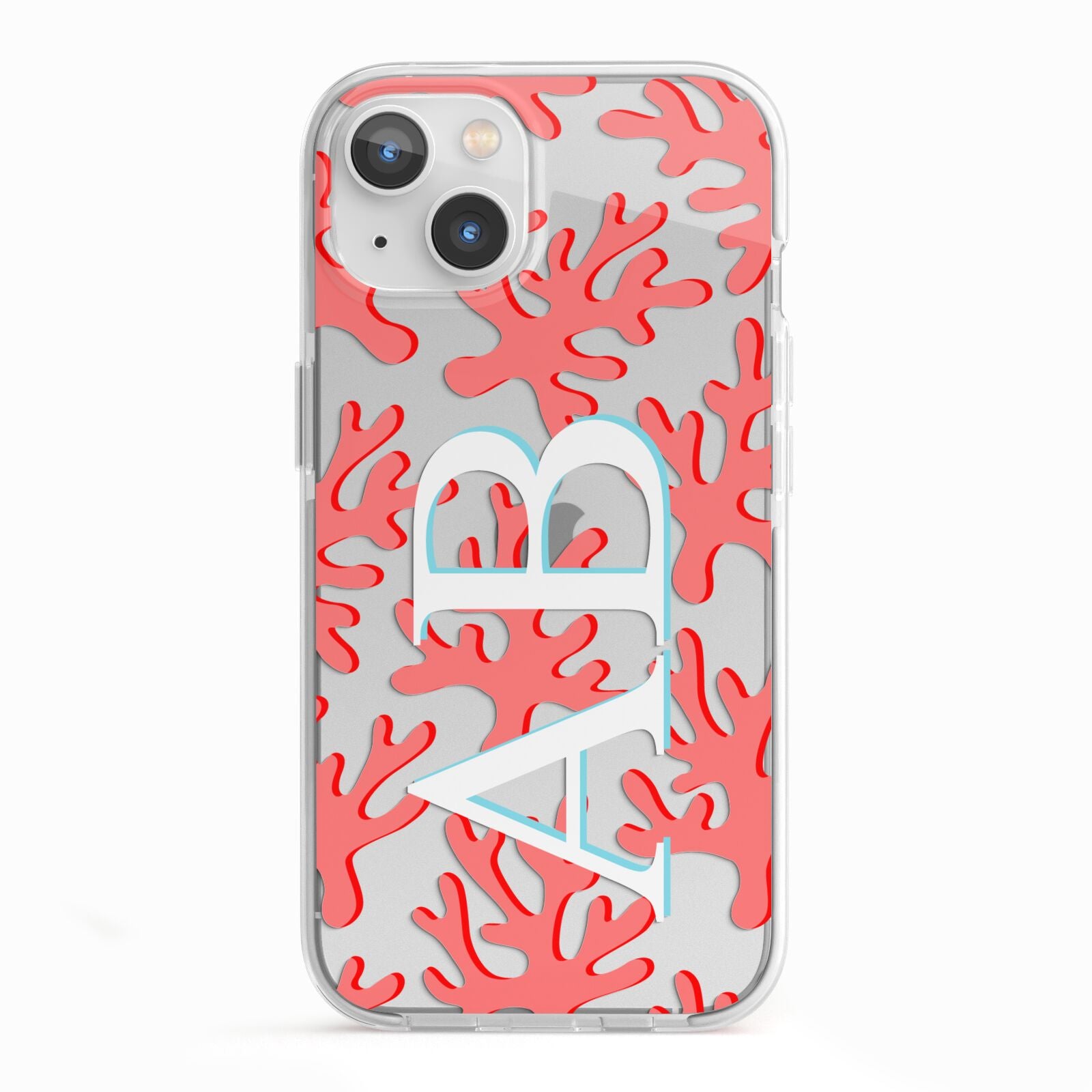 Custom Coral Initials iPhone 13 TPU Impact Case with White Edges