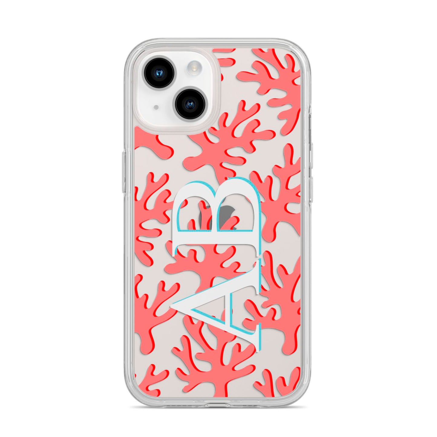 Custom Coral Initials iPhone 14 Clear Tough Case Starlight