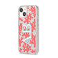 Custom Coral Initials iPhone 14 Glitter Tough Case Starlight Angled Image