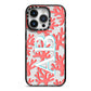 Custom Coral Initials iPhone 14 Pro Black Impact Case on Silver phone