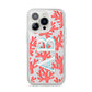 Custom Coral Initials iPhone 14 Pro Clear Tough Case Silver