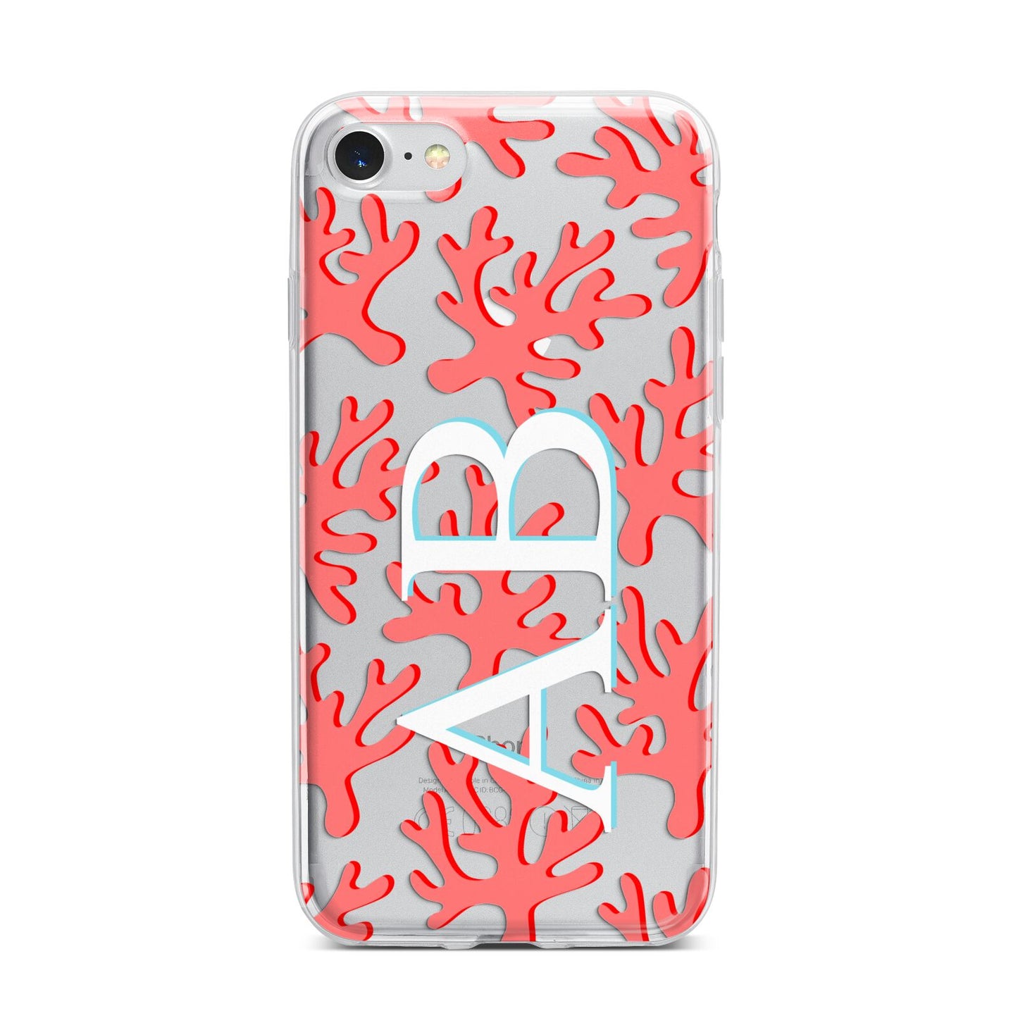 Custom Coral Initials iPhone 7 Bumper Case on Silver iPhone