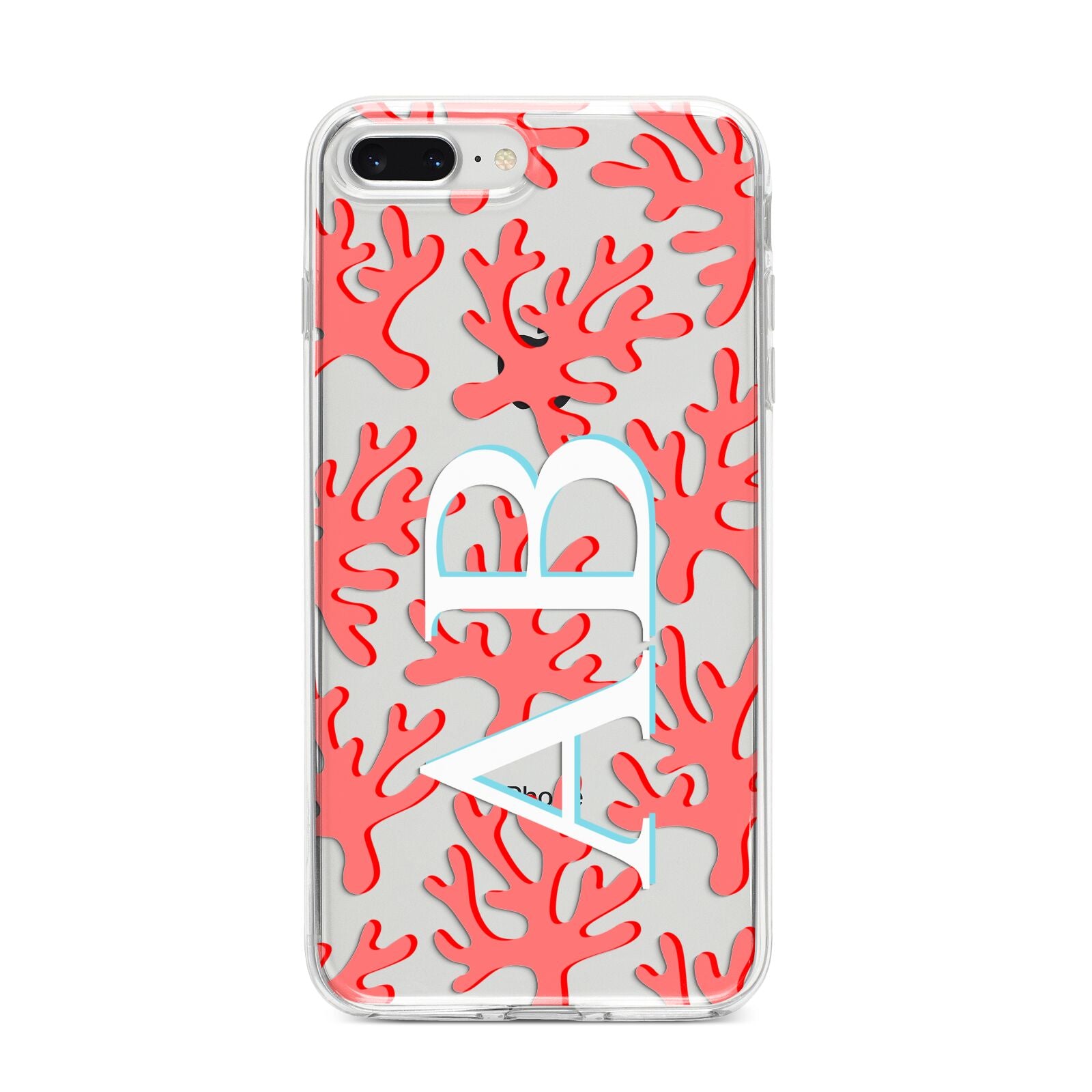 Custom Coral Initials iPhone 8 Plus Bumper Case on Silver iPhone