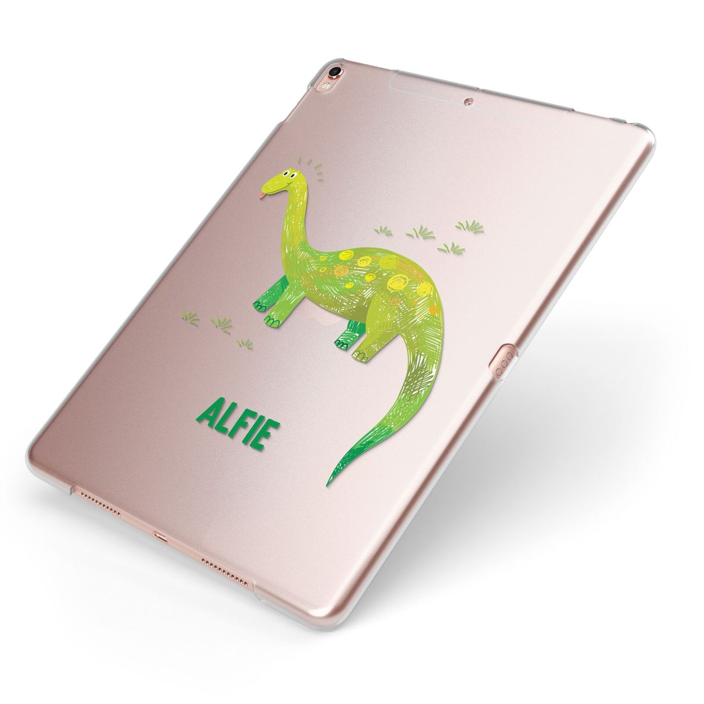 Custom Dinosaur Apple iPad Case on Rose Gold iPad Side View