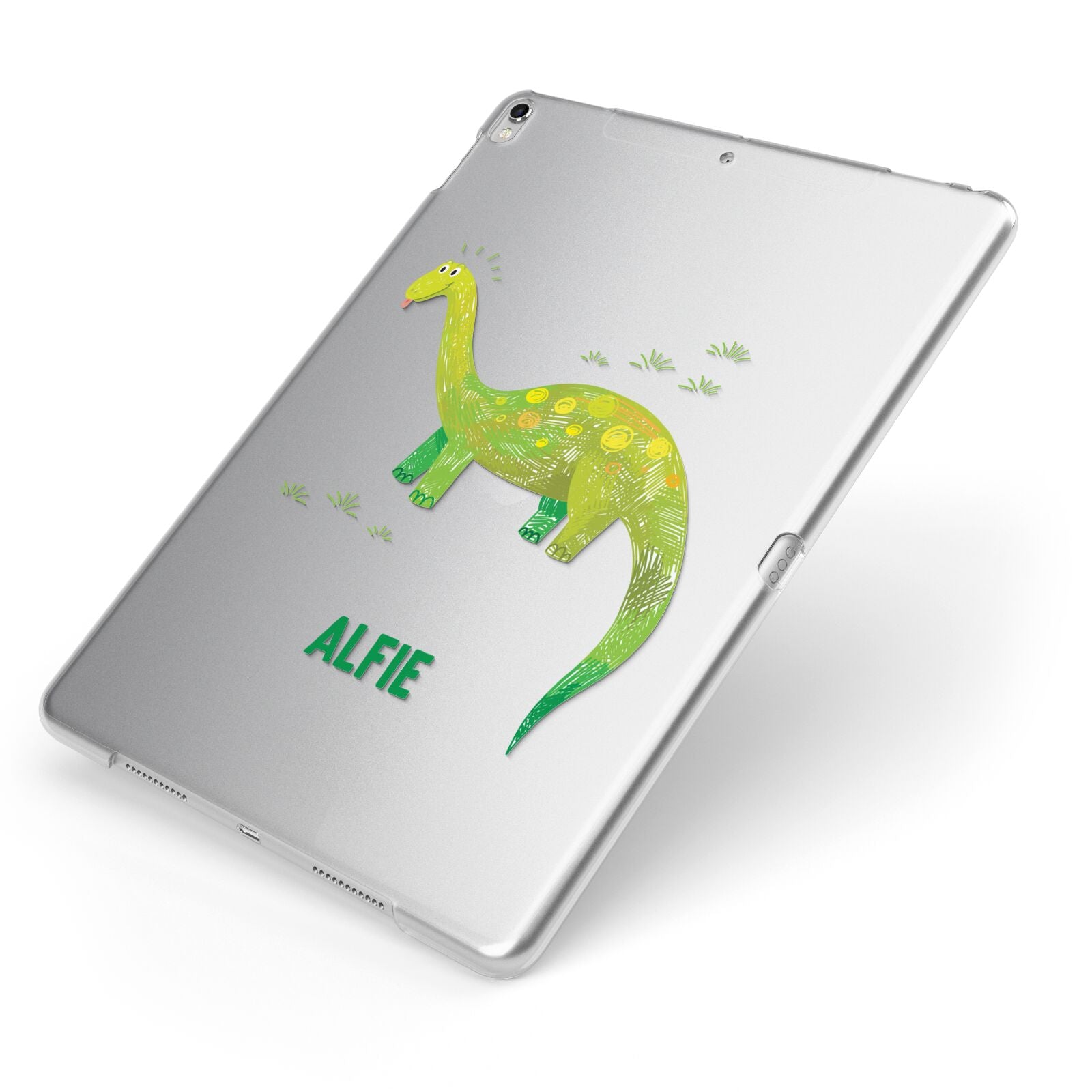 Custom Dinosaur Apple iPad Case on Silver iPad Side View