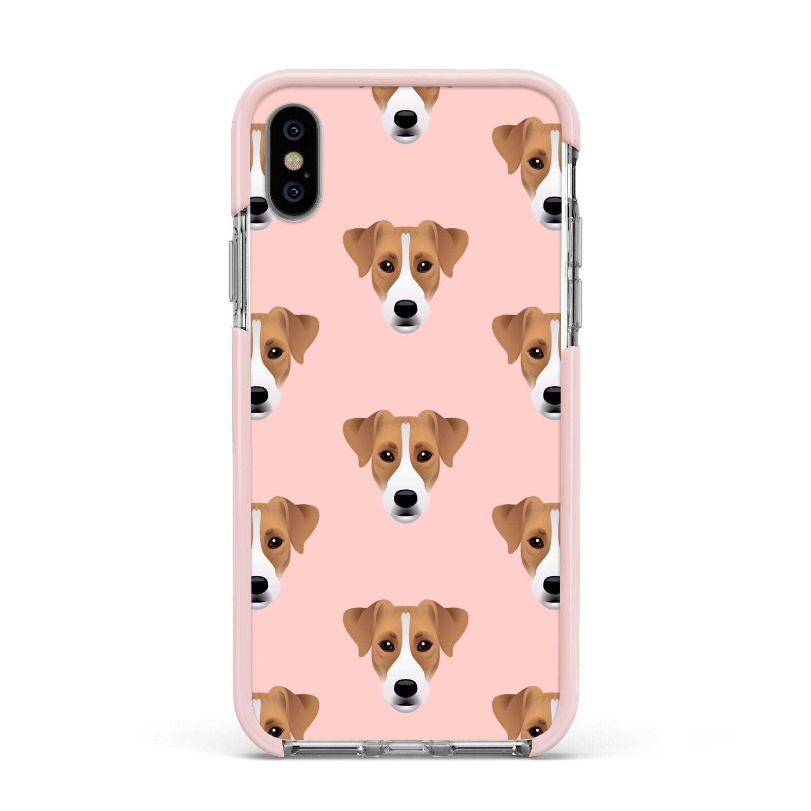 Custom Dog Apple iPhone Xs Impact Case Pink Edge on Silver Phone