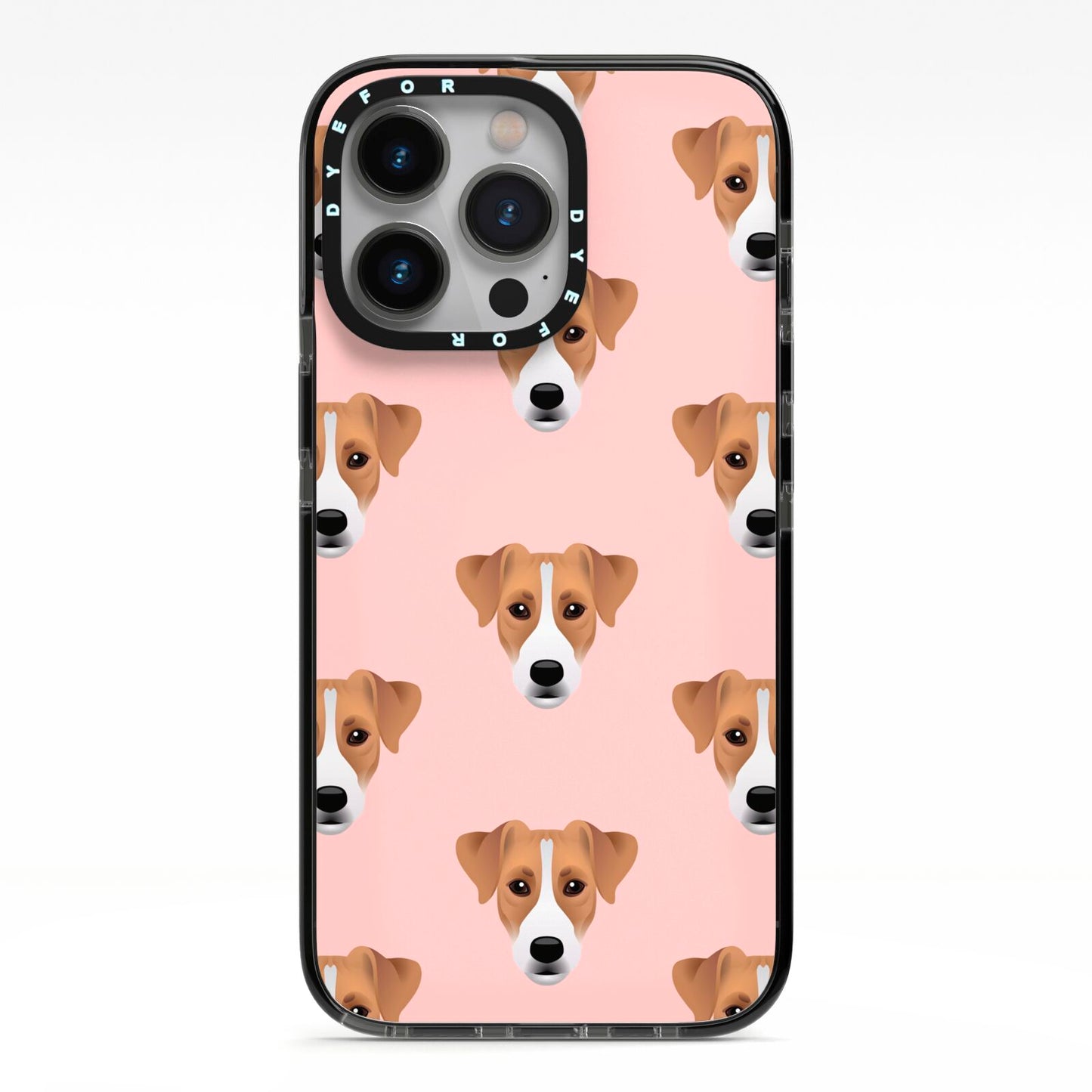 Custom Dog iPhone 13 Pro Black Impact Case on Silver phone