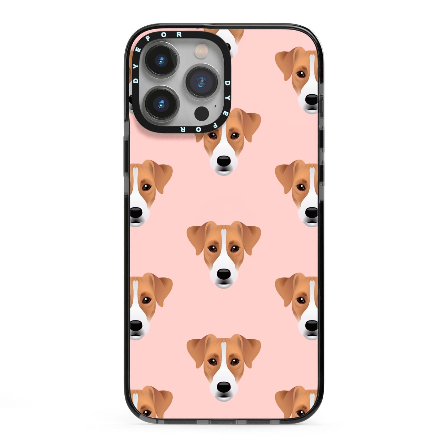 Custom Dog iPhone 13 Pro Max Black Impact Case on Silver phone