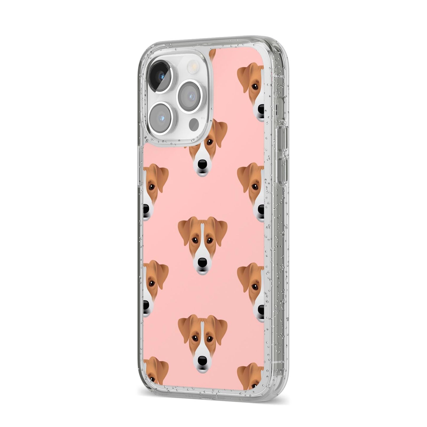 Custom Dog iPhone 14 Pro Max Glitter Tough Case Silver Angled Image