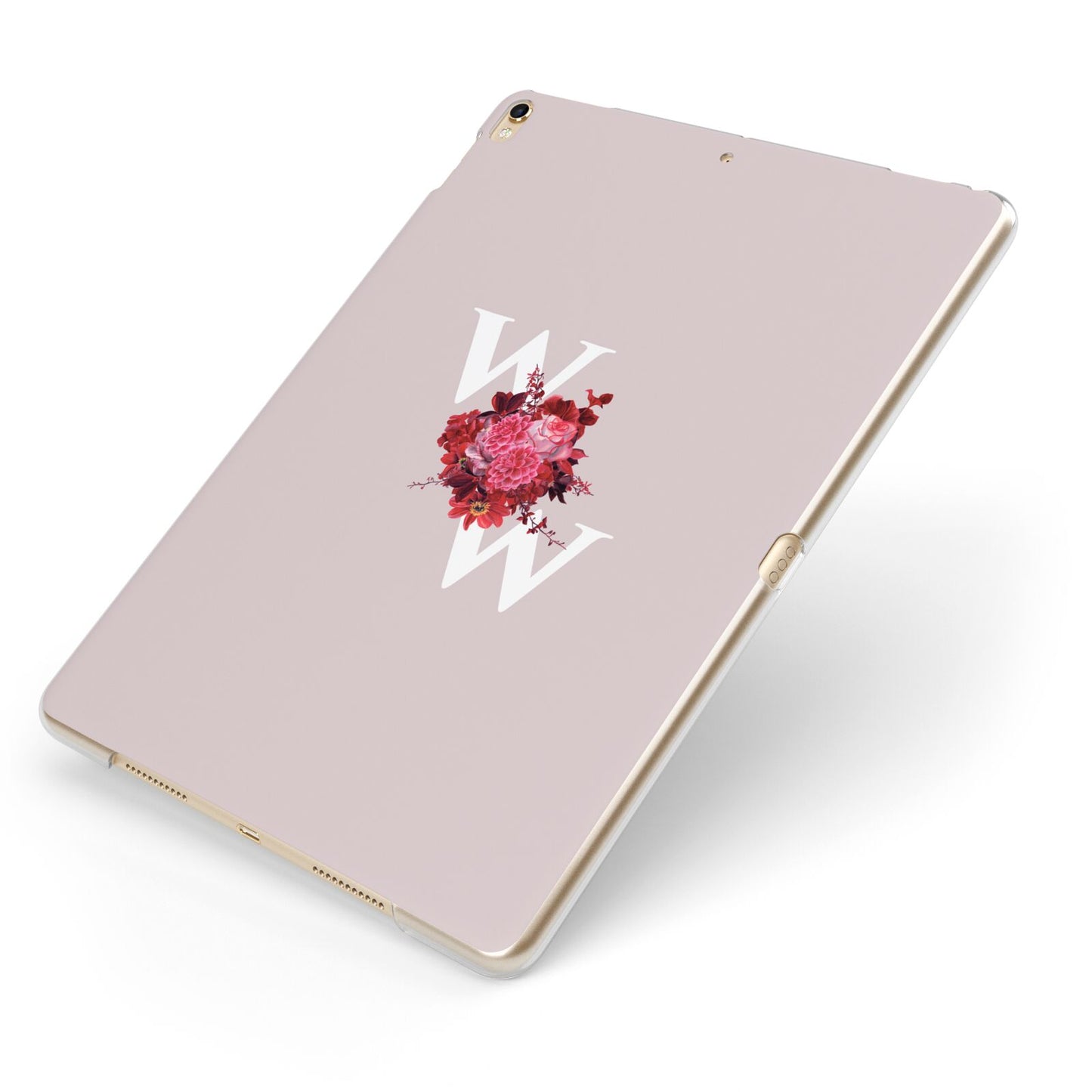 Custom Dual Initial Floral Apple iPad Case on Gold iPad Side View