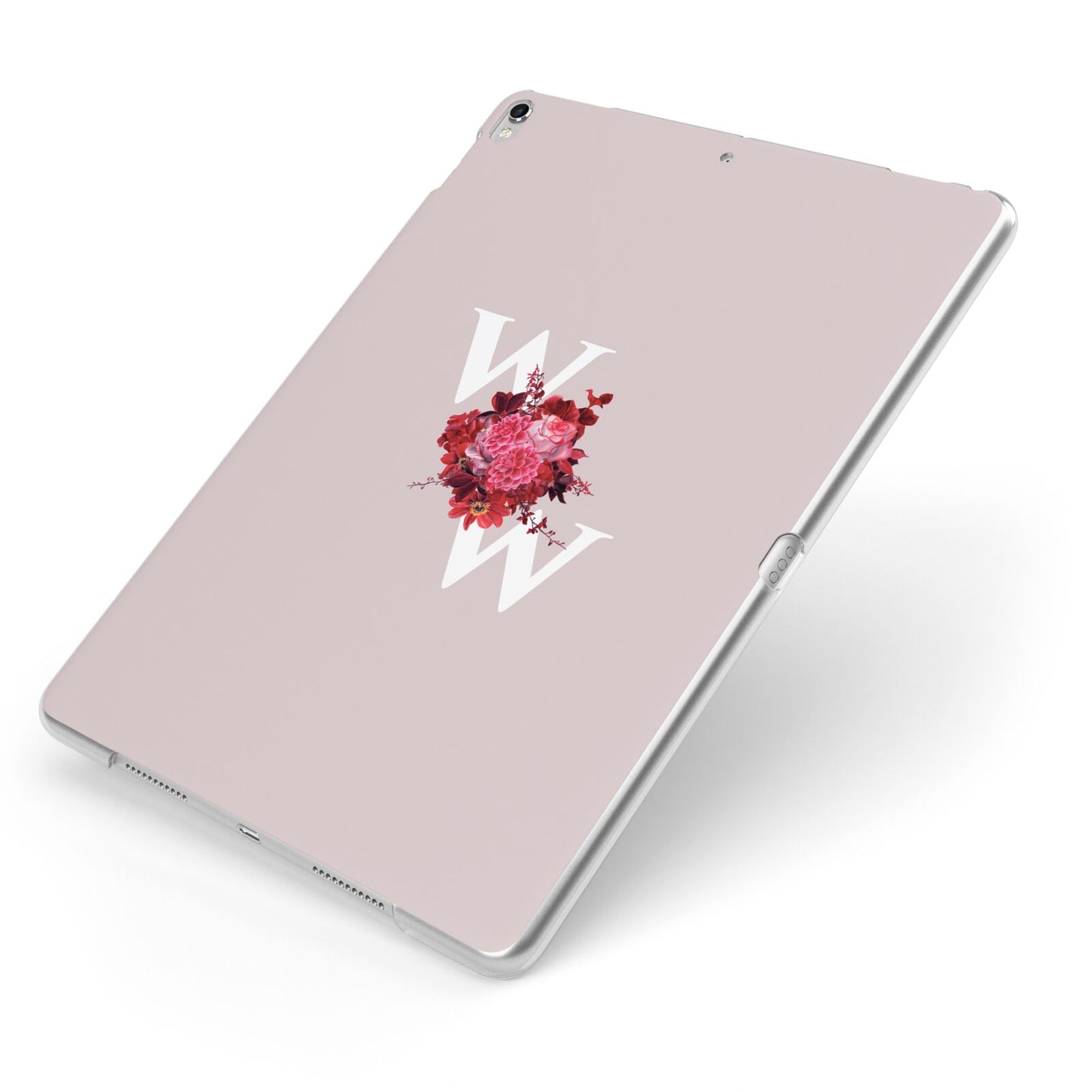 Custom Dual Initial Floral Apple iPad Case on Silver iPad Side View