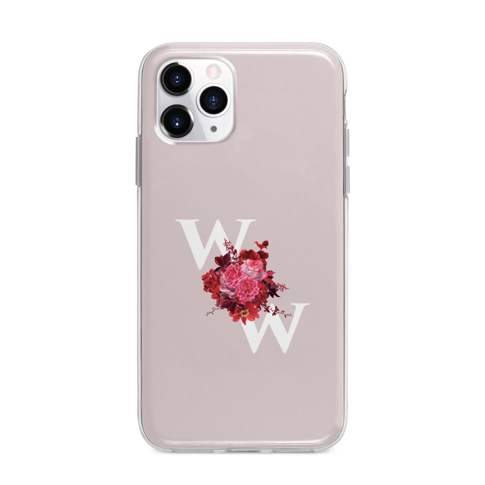 Custom Dual Initial Floral Apple iPhone 11 Pro Max in Silver with Bumper Case