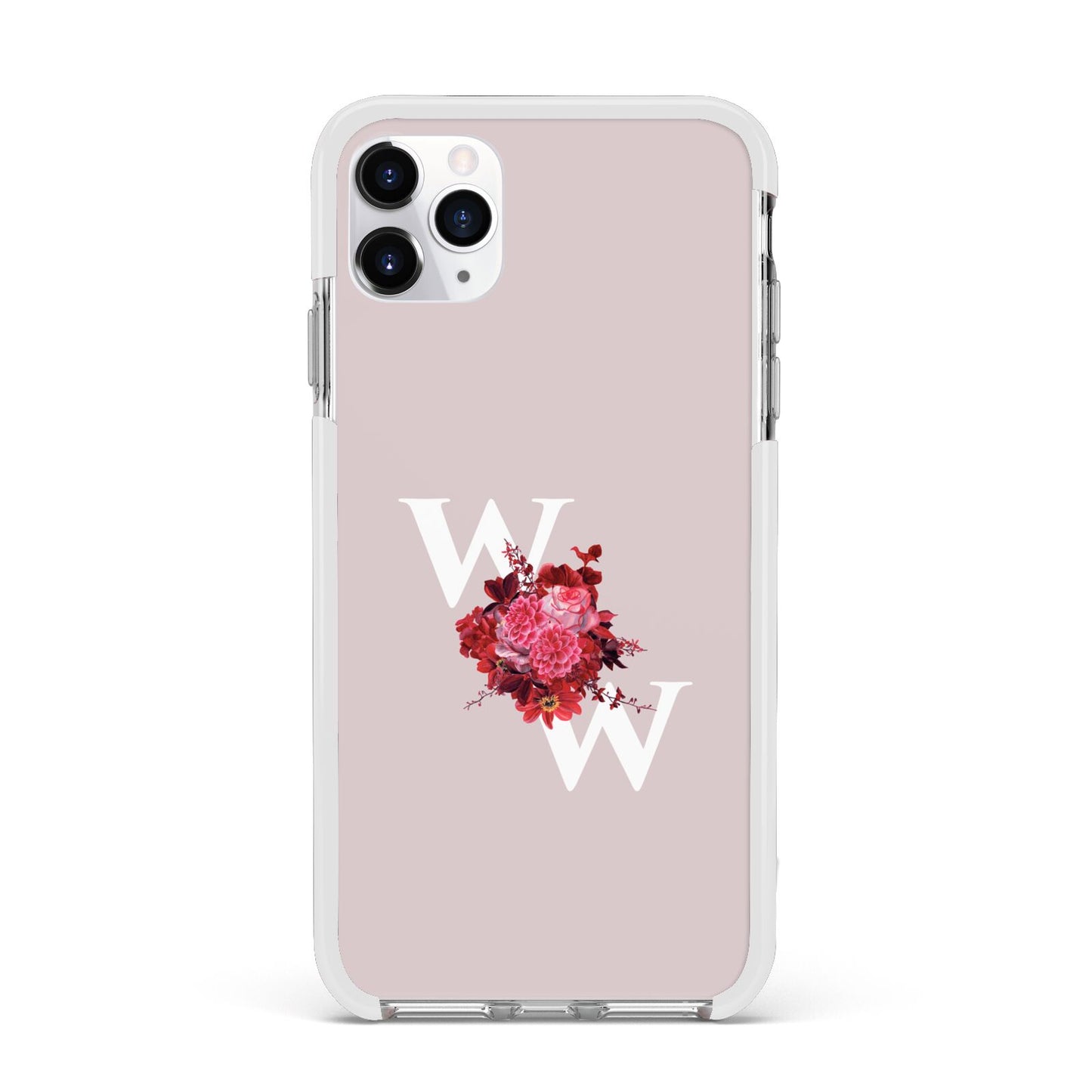 Custom Dual Initial Floral Apple iPhone 11 Pro Max in Silver with White Impact Case