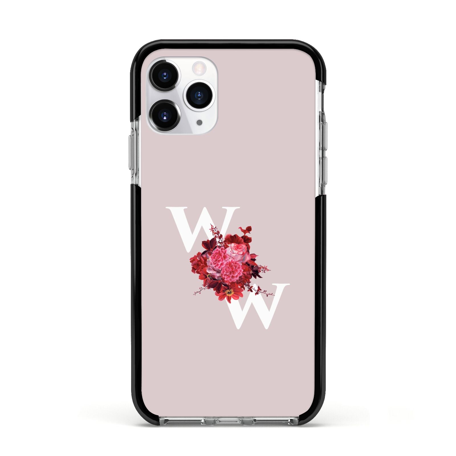 Custom Dual Initial Floral Apple iPhone 11 Pro in Silver with Black Impact Case
