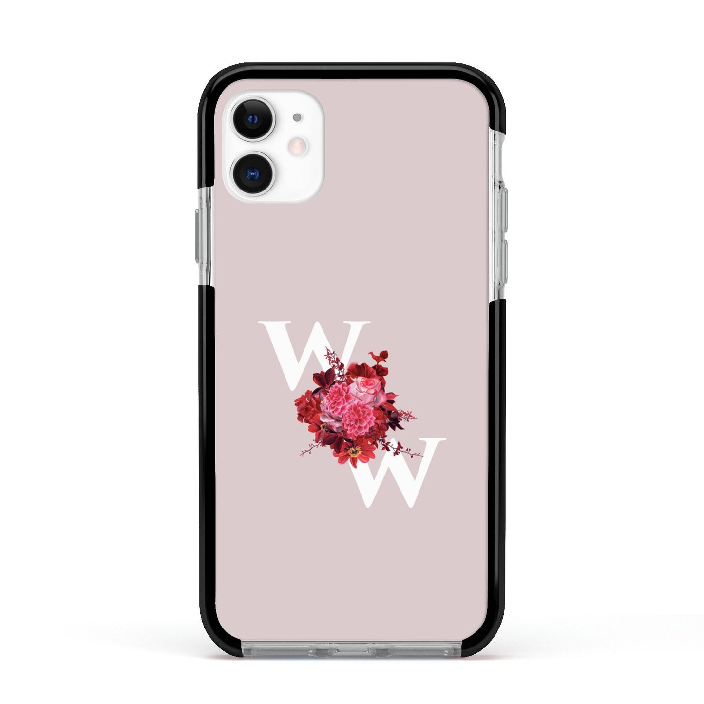 Custom Dual Initial Floral Apple iPhone 11 in White with Black Impact Case