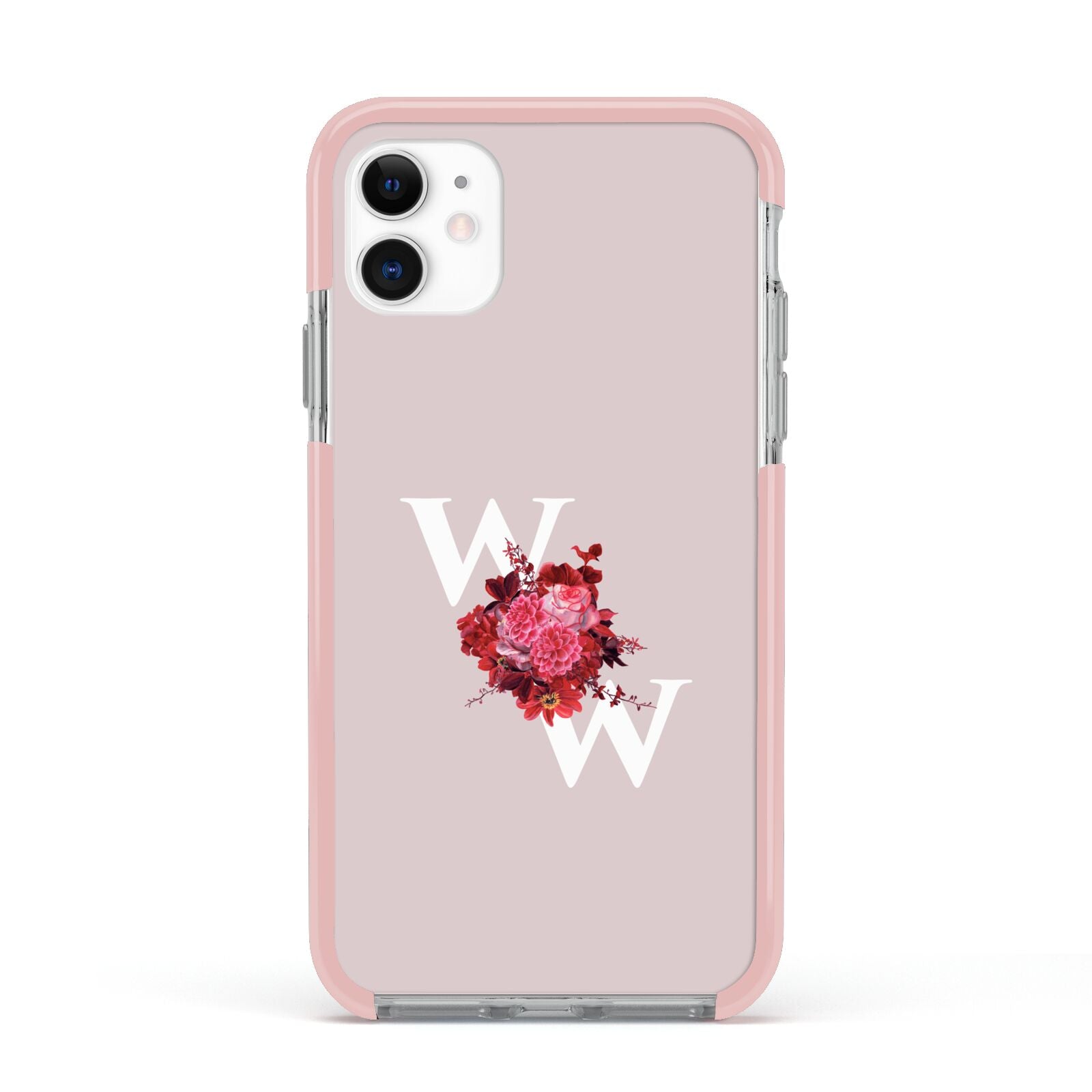 Custom Dual Initial Floral Apple iPhone 11 in White with Pink Impact Case