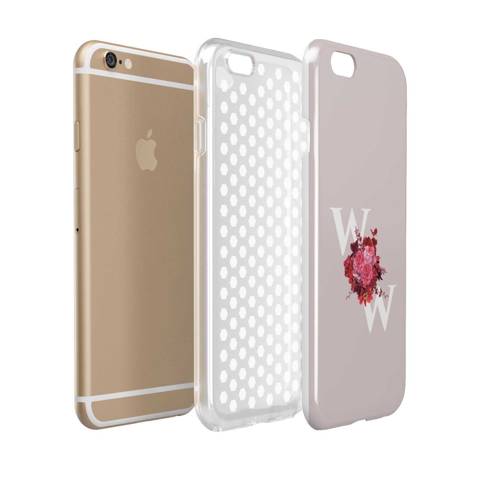 Custom Dual Initial Floral Apple iPhone 6 3D Tough Case Expanded view