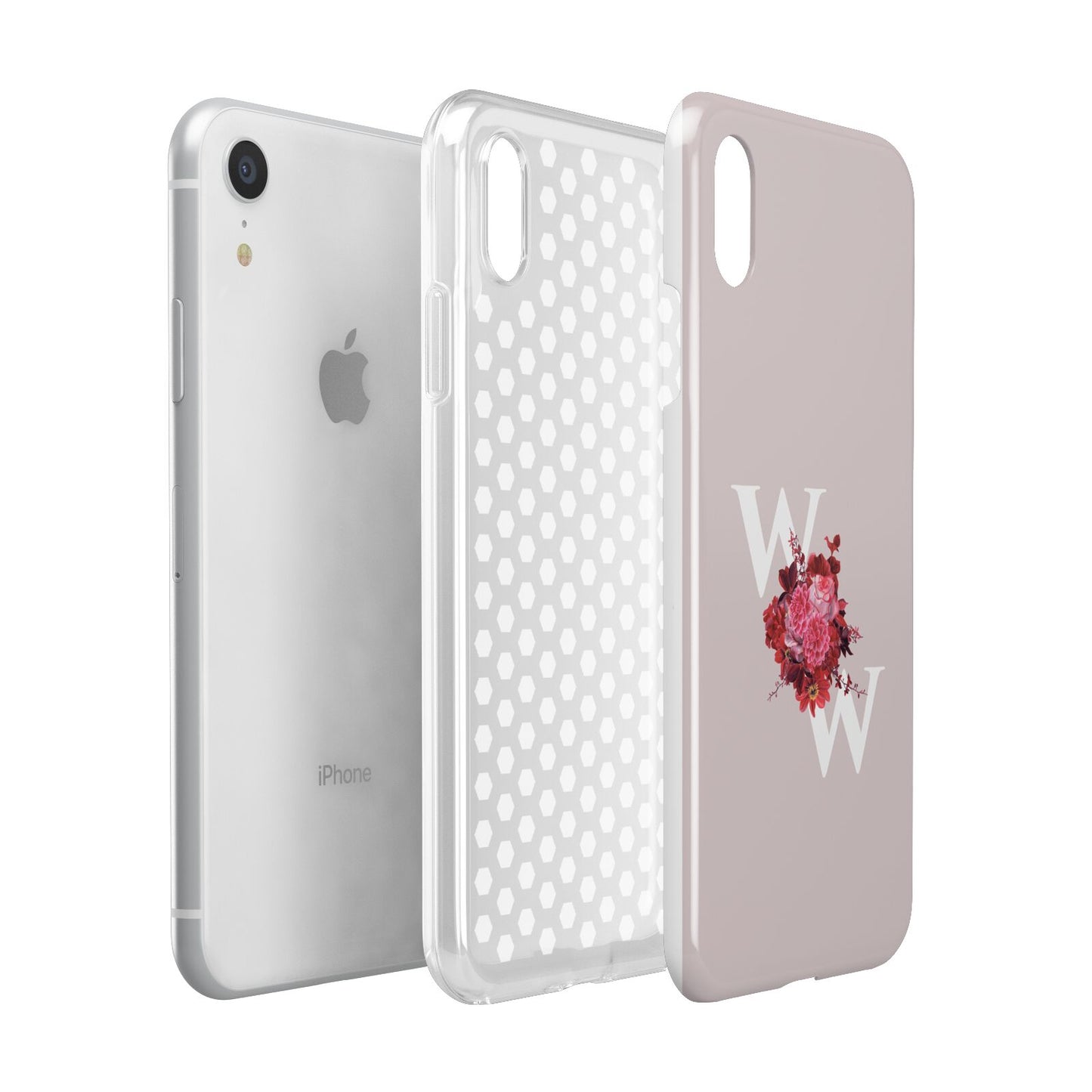 Custom Dual Initial Floral Apple iPhone XR White 3D Tough Case Expanded view