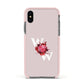 Custom Dual Initial Floral Apple iPhone Xs Impact Case Pink Edge on Black Phone