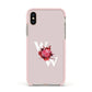 Custom Dual Initial Floral Apple iPhone Xs Impact Case Pink Edge on Gold Phone