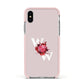 Custom Dual Initial Floral Apple iPhone Xs Impact Case Pink Edge on Silver Phone
