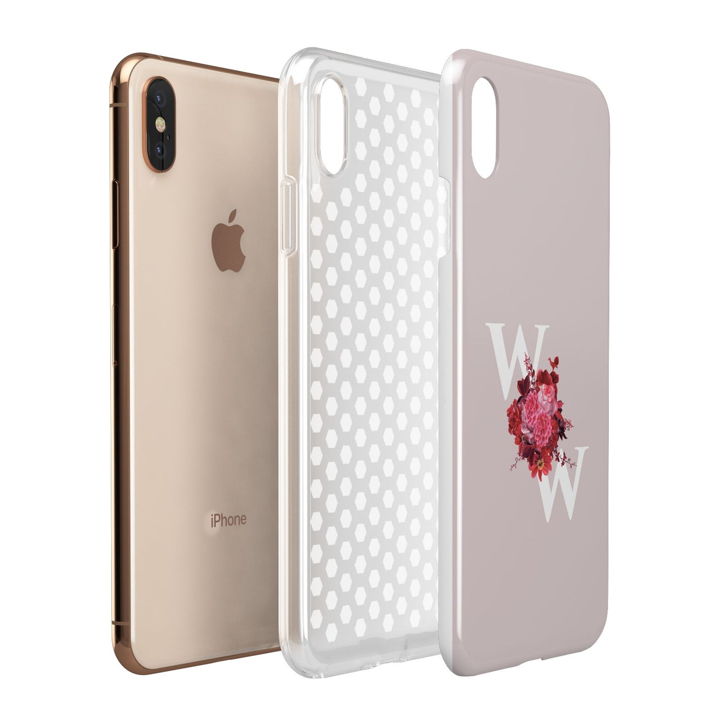 Custom Dual Initial Floral Apple iPhone Xs Max 3D Tough Case Expanded View
