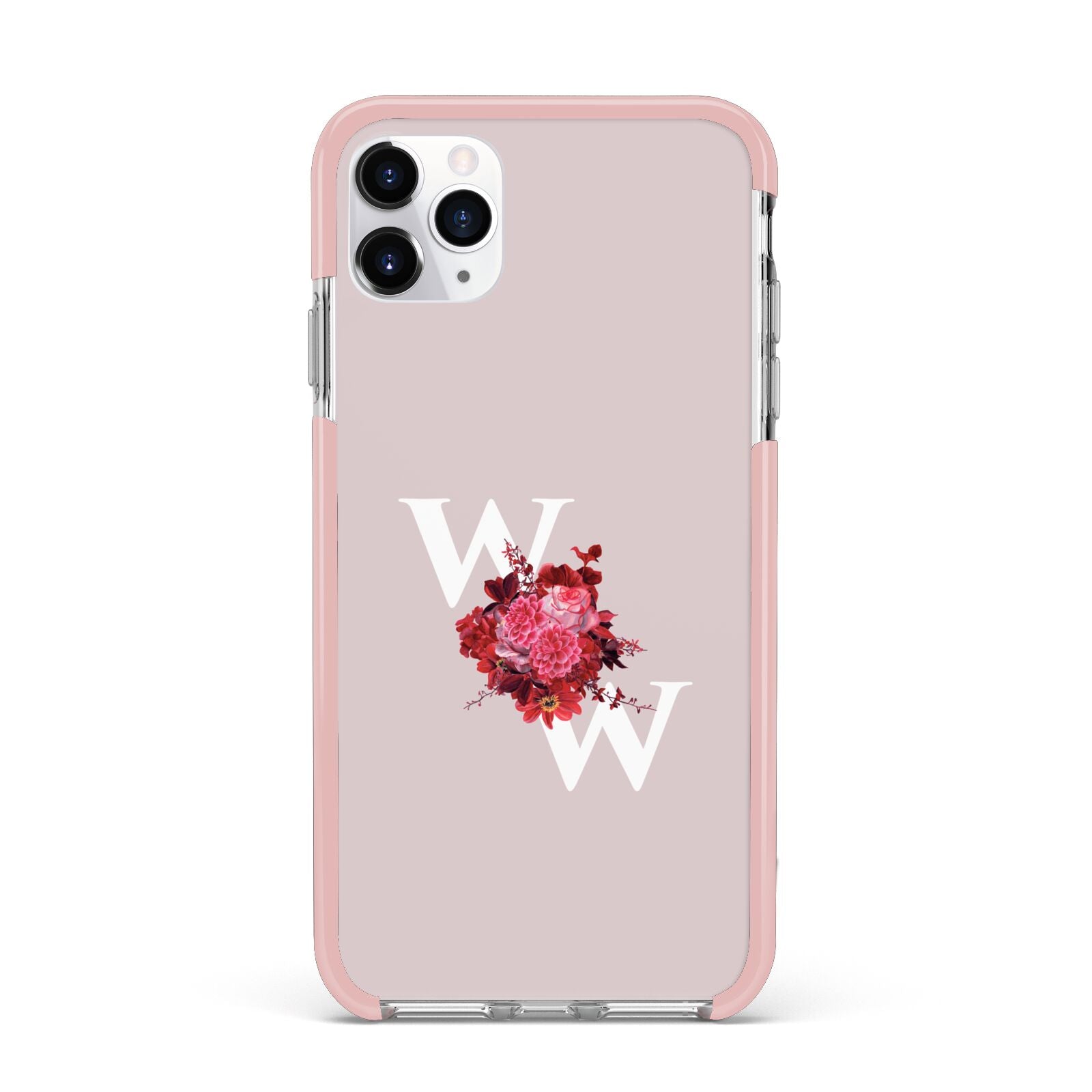 Custom Dual Initial Floral iPhone 11 Pro Max Impact Pink Edge Case