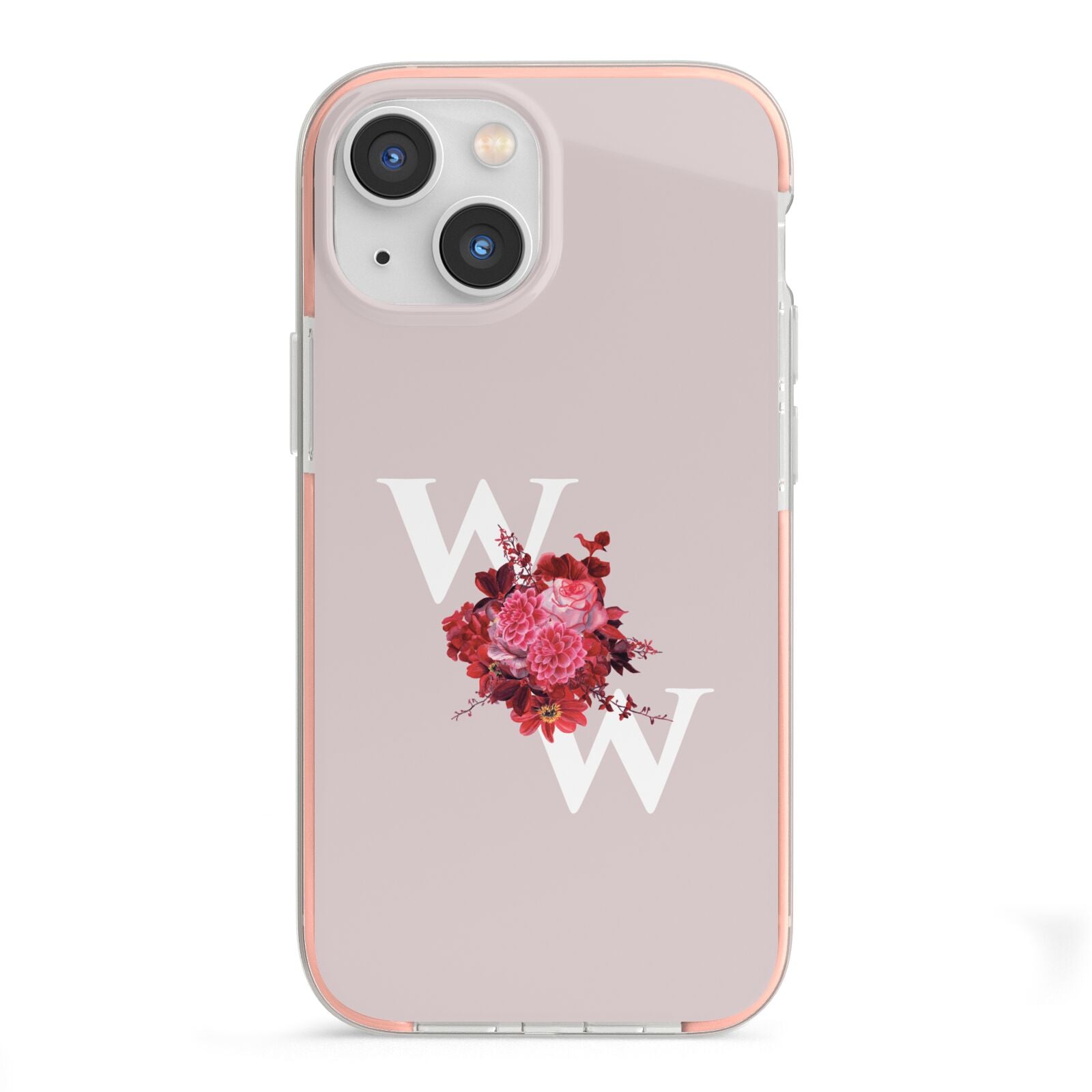 Custom Dual Initial Floral iPhone 13 Mini TPU Impact Case with Pink Edges