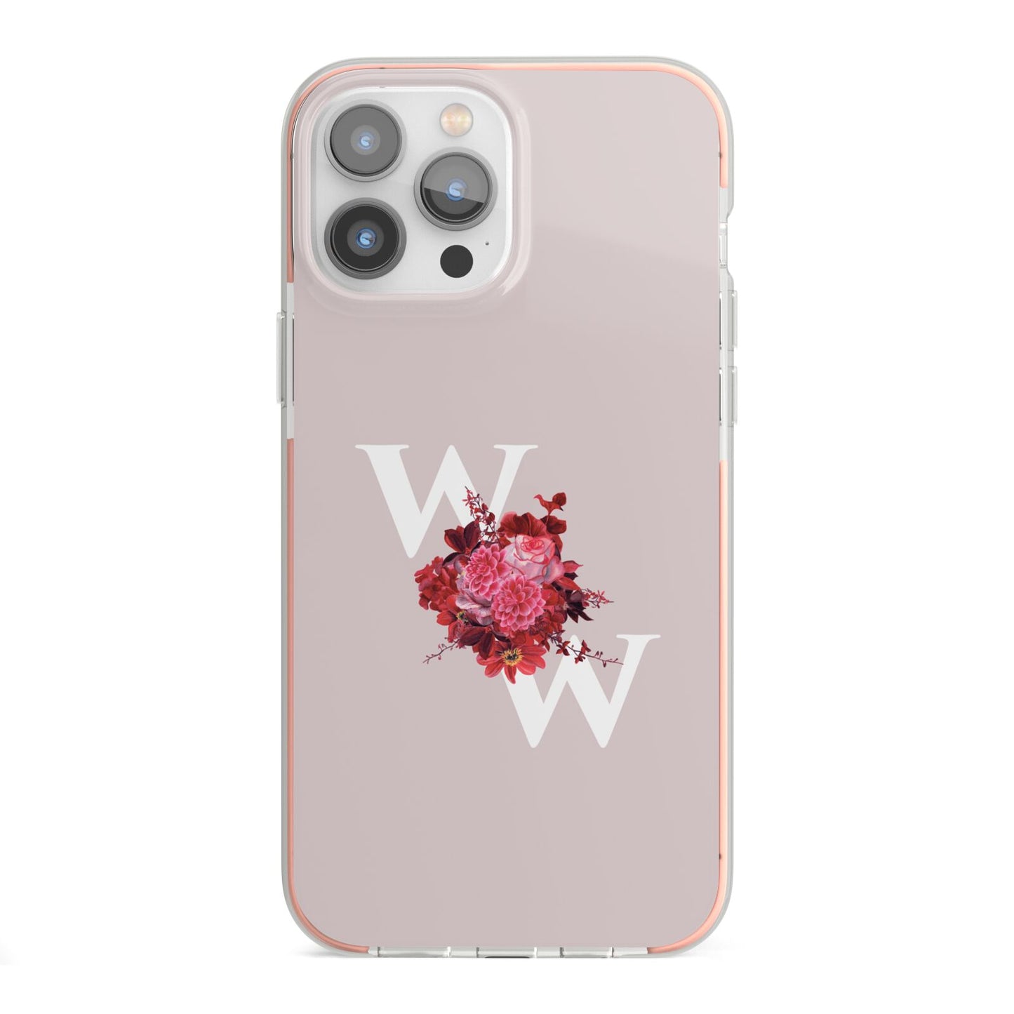 Custom Dual Initial Floral iPhone 13 Pro Max TPU Impact Case with Pink Edges