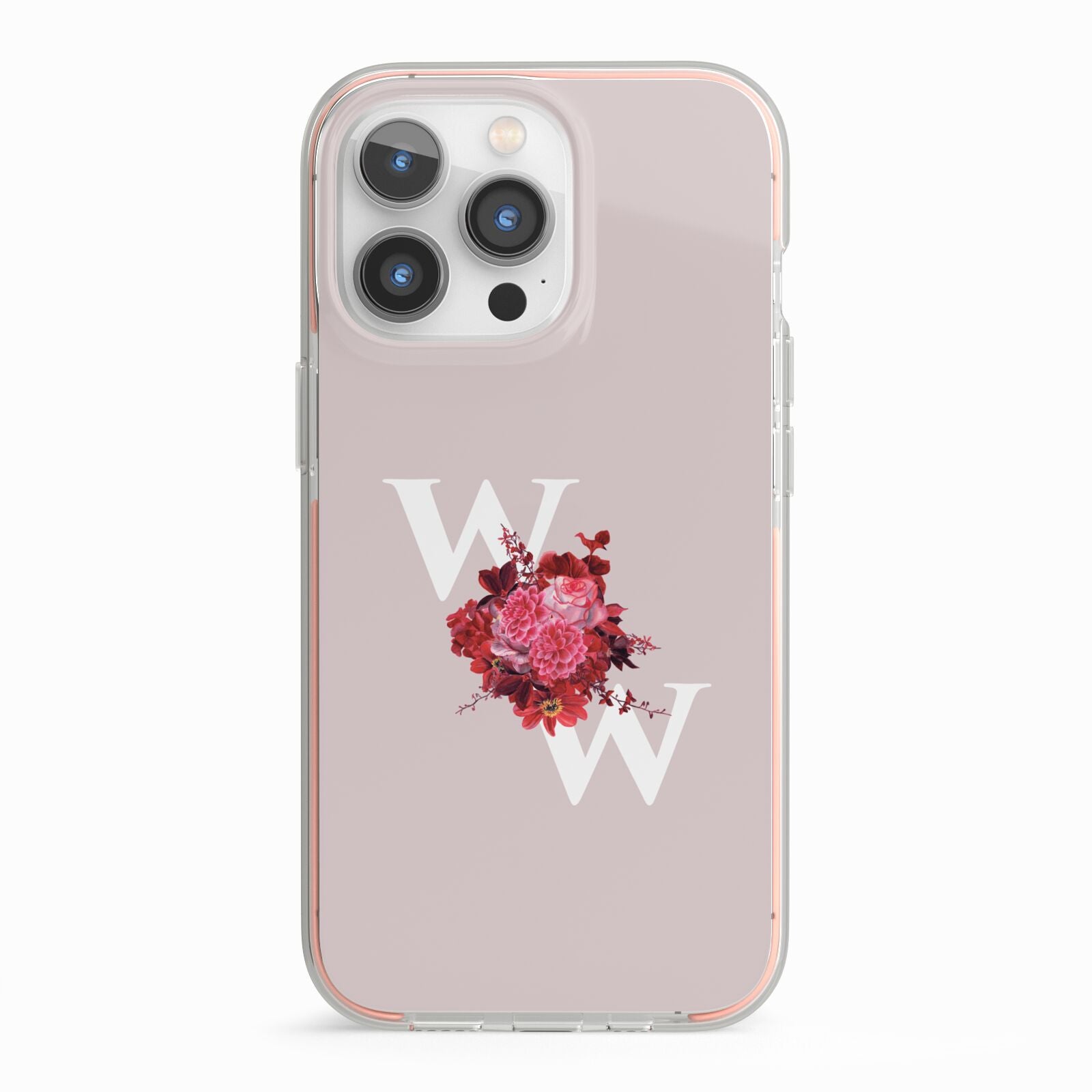 Custom Dual Initial Floral iPhone 13 Pro TPU Impact Case with Pink Edges