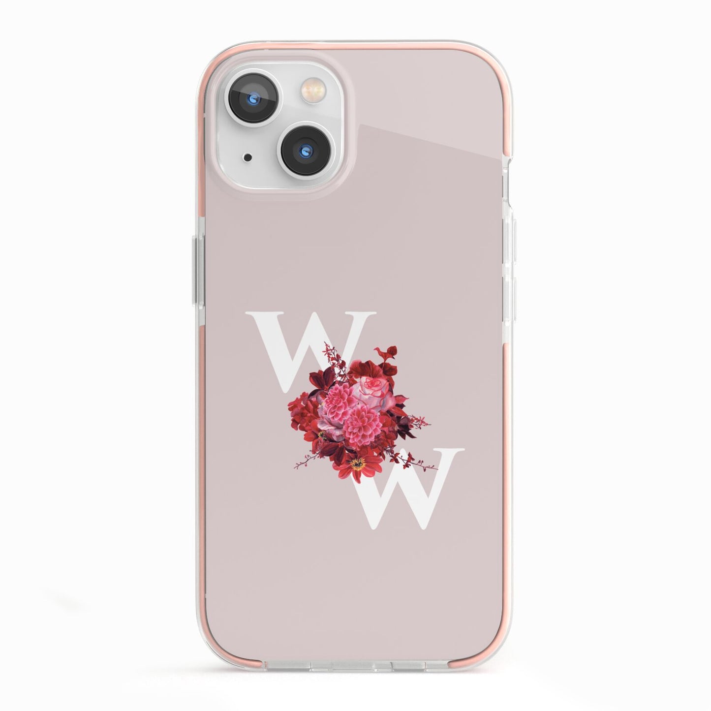Custom Dual Initial Floral iPhone 13 TPU Impact Case with Pink Edges