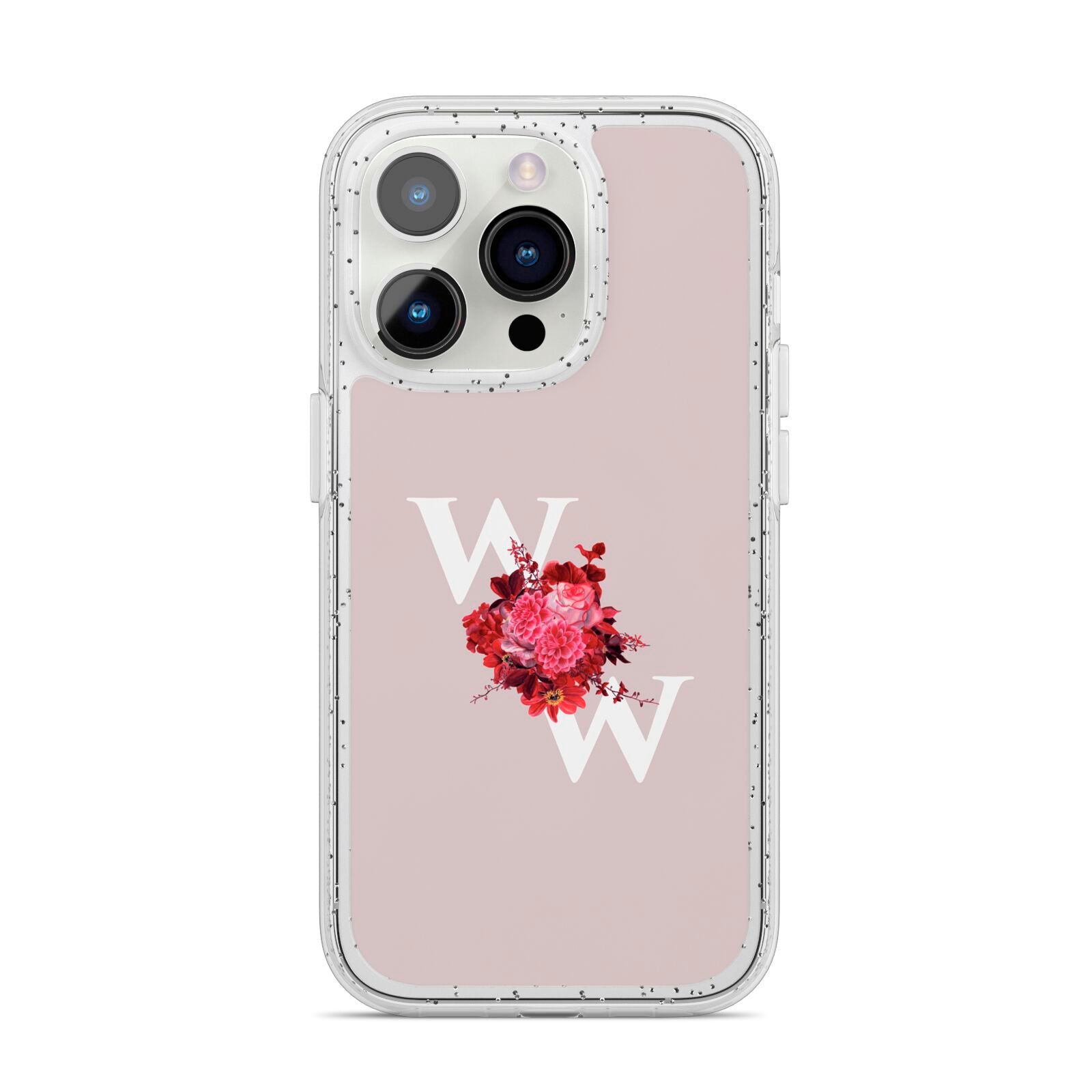 Custom Dual Initial Floral iPhone 14 Pro Glitter Tough Case Silver