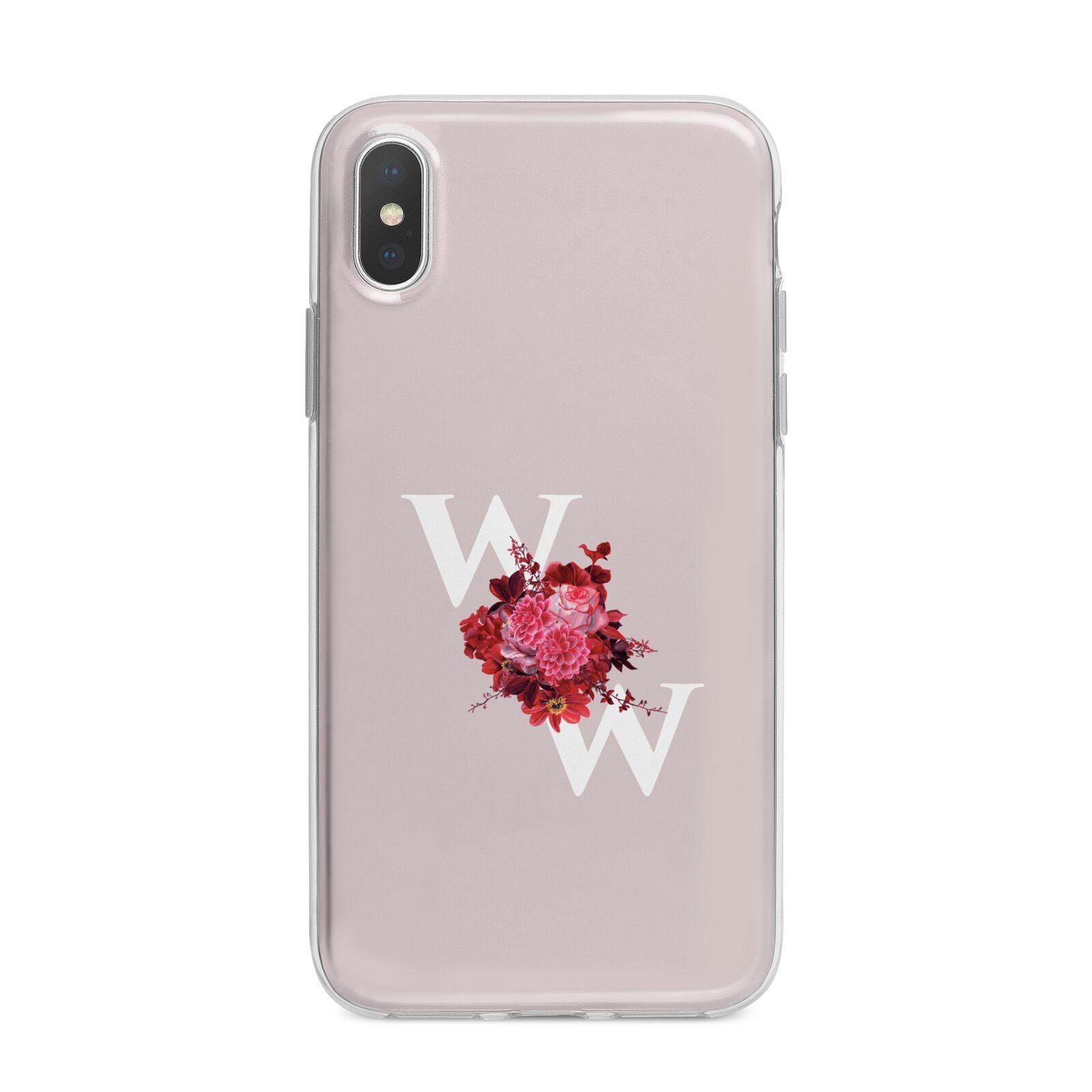 Custom Dual Initial Floral iPhone X Bumper Case on Silver iPhone Alternative Image 1
