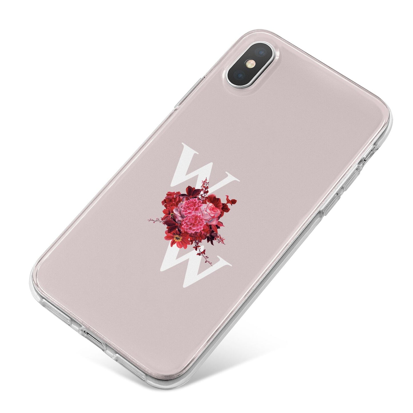 Custom Dual Initial Floral iPhone X Bumper Case on Silver iPhone