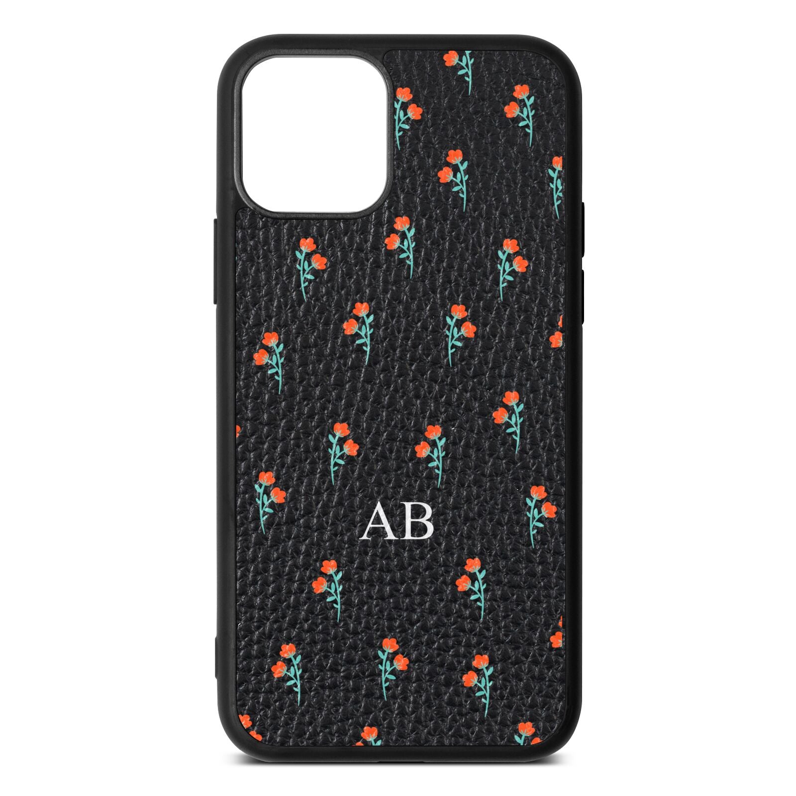 Custom Floral Black Pebble Leather iPhone 11 Case