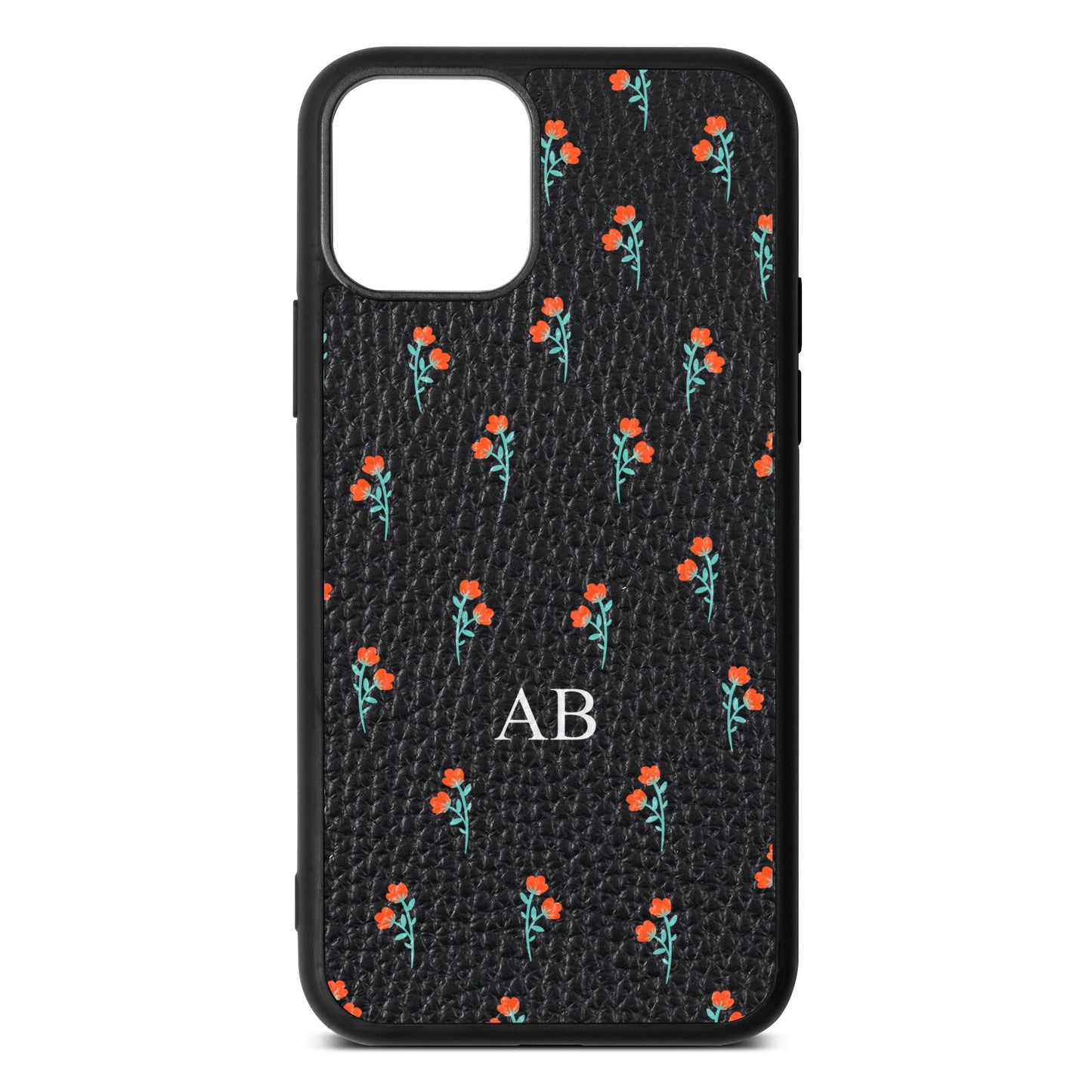 Custom Floral Black Pebble Leather iPhone 11 Pro Case
