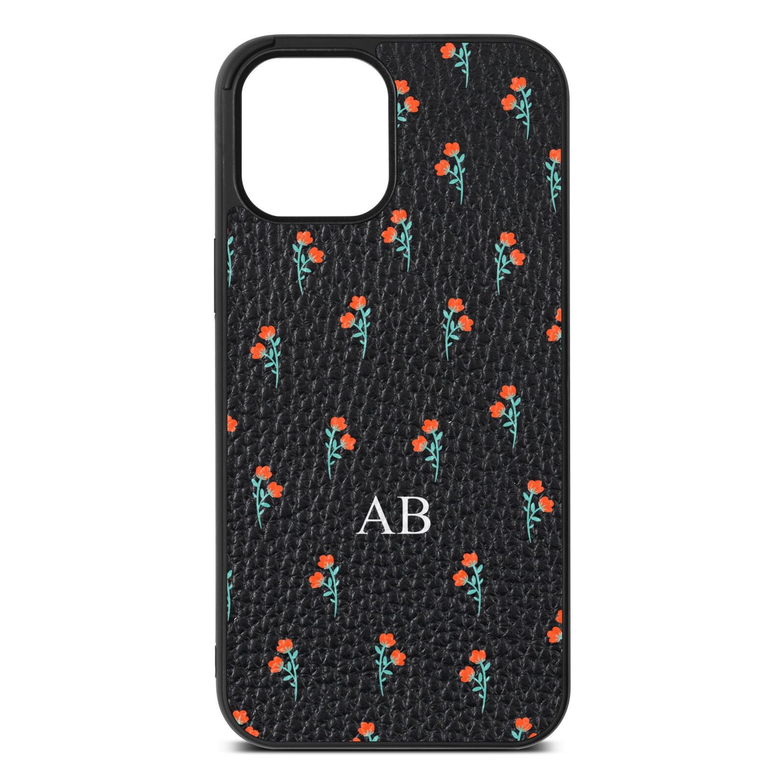 Custom Floral Black Pebble Leather iPhone 12 Pro Max Case