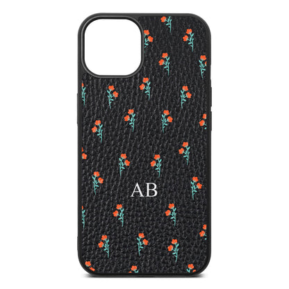 Custom Floral Black Pebble Leather iPhone 13 Case