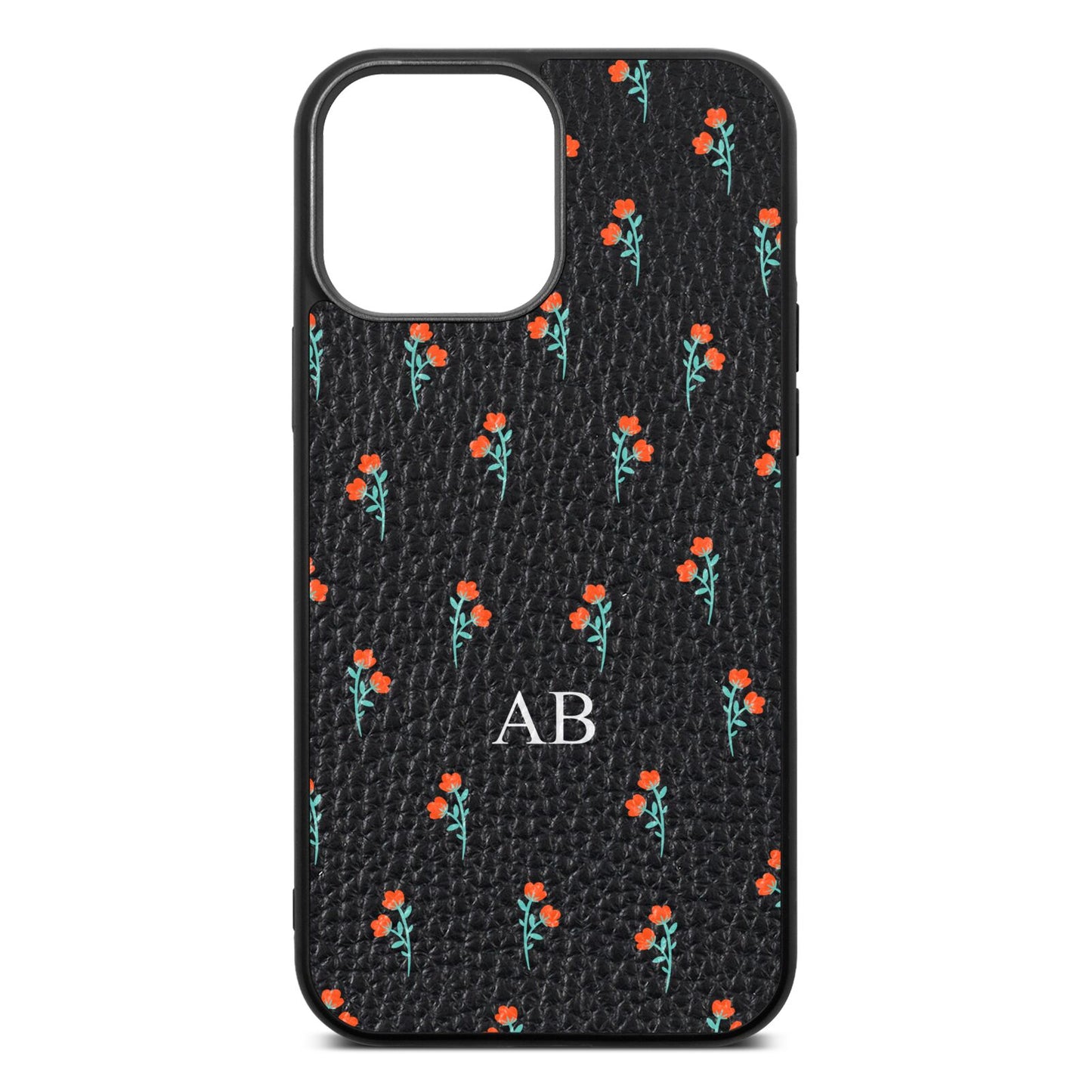 Custom Floral Black Pebble Leather iPhone 13 Pro Max Case