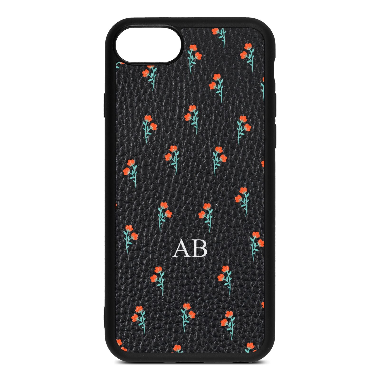 Custom Floral Black Pebble Leather iPhone 8 Case