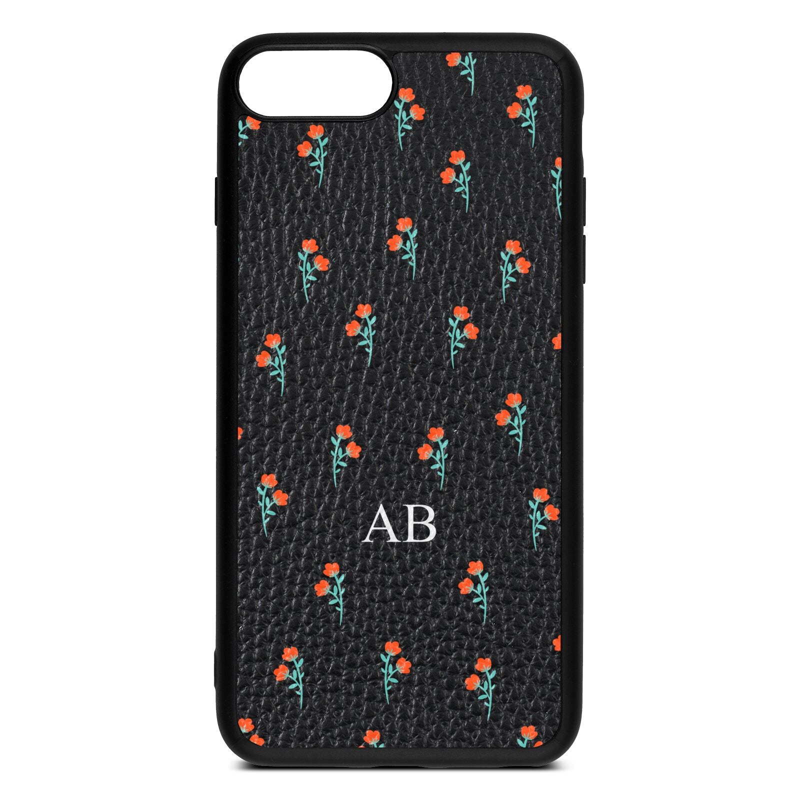 Custom Floral Black Pebble Leather iPhone 8 Plus Case