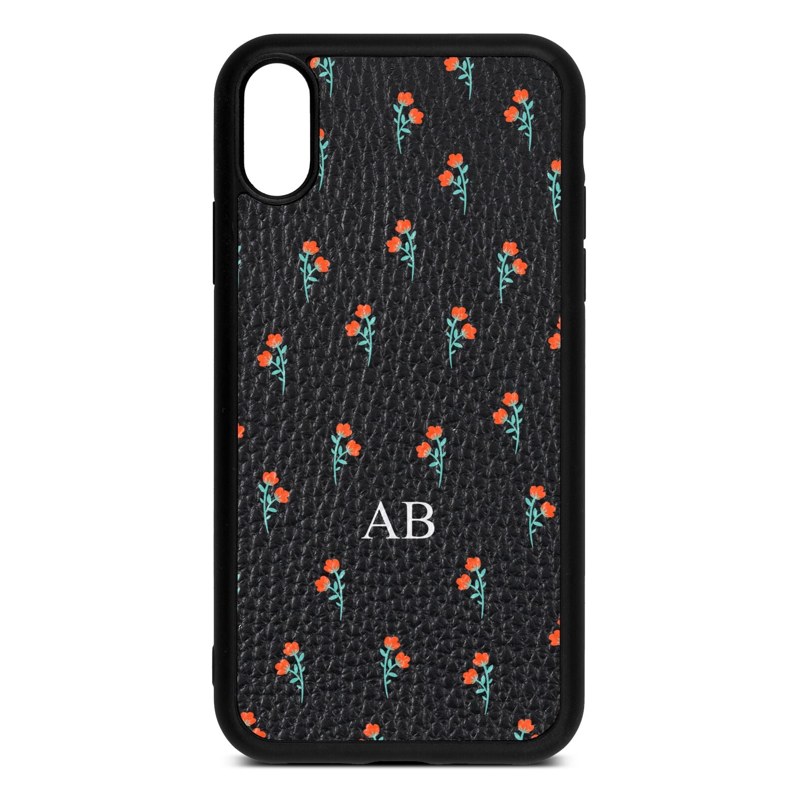 Custom Floral Black Pebble Leather iPhone Xr Case