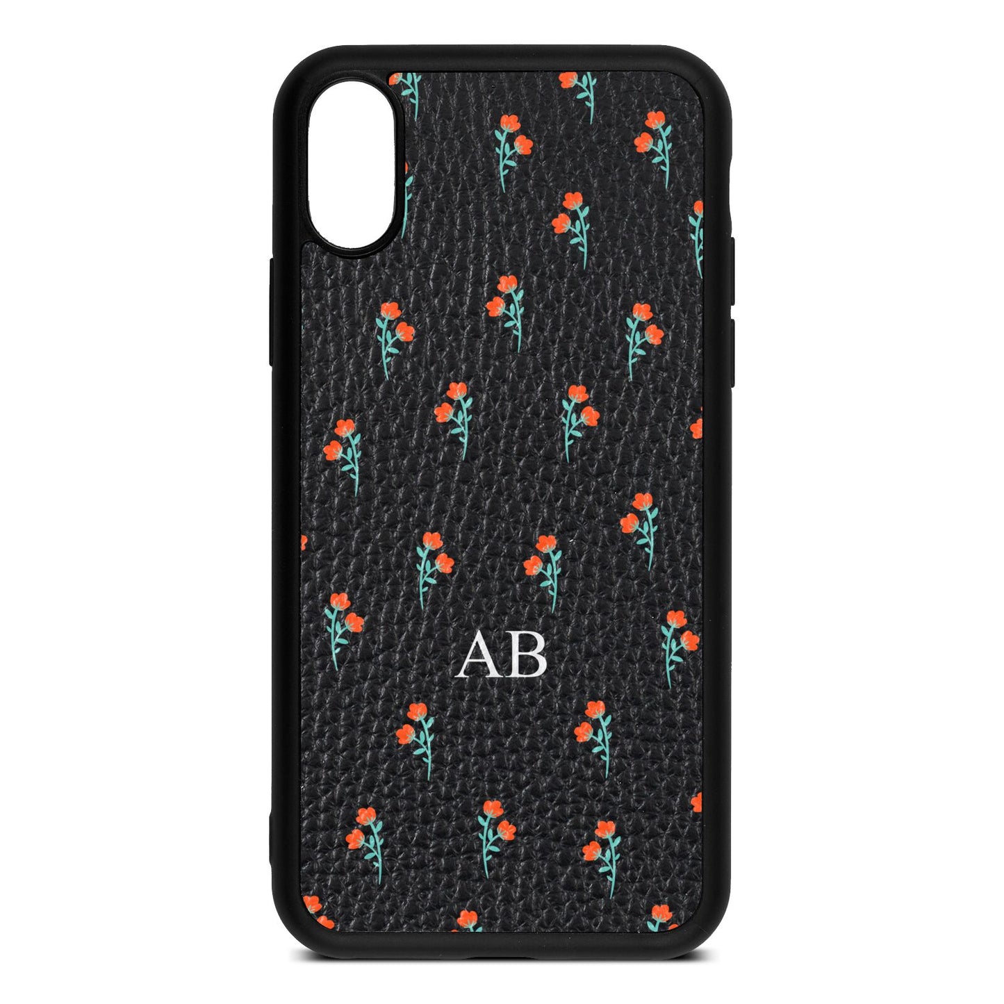 Custom Floral Black Pebble Leather iPhone Xs Case