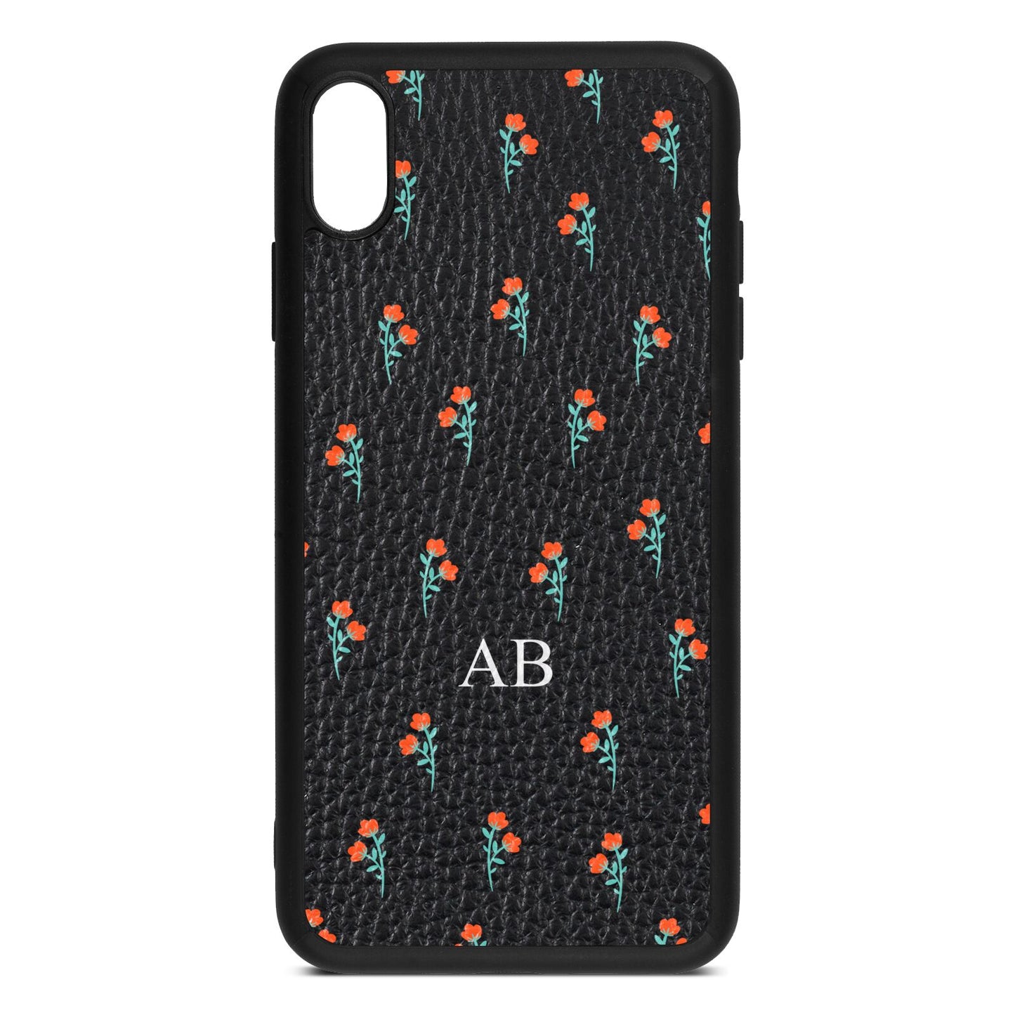 Custom Floral Black Pebble Leather iPhone Xs Max Case