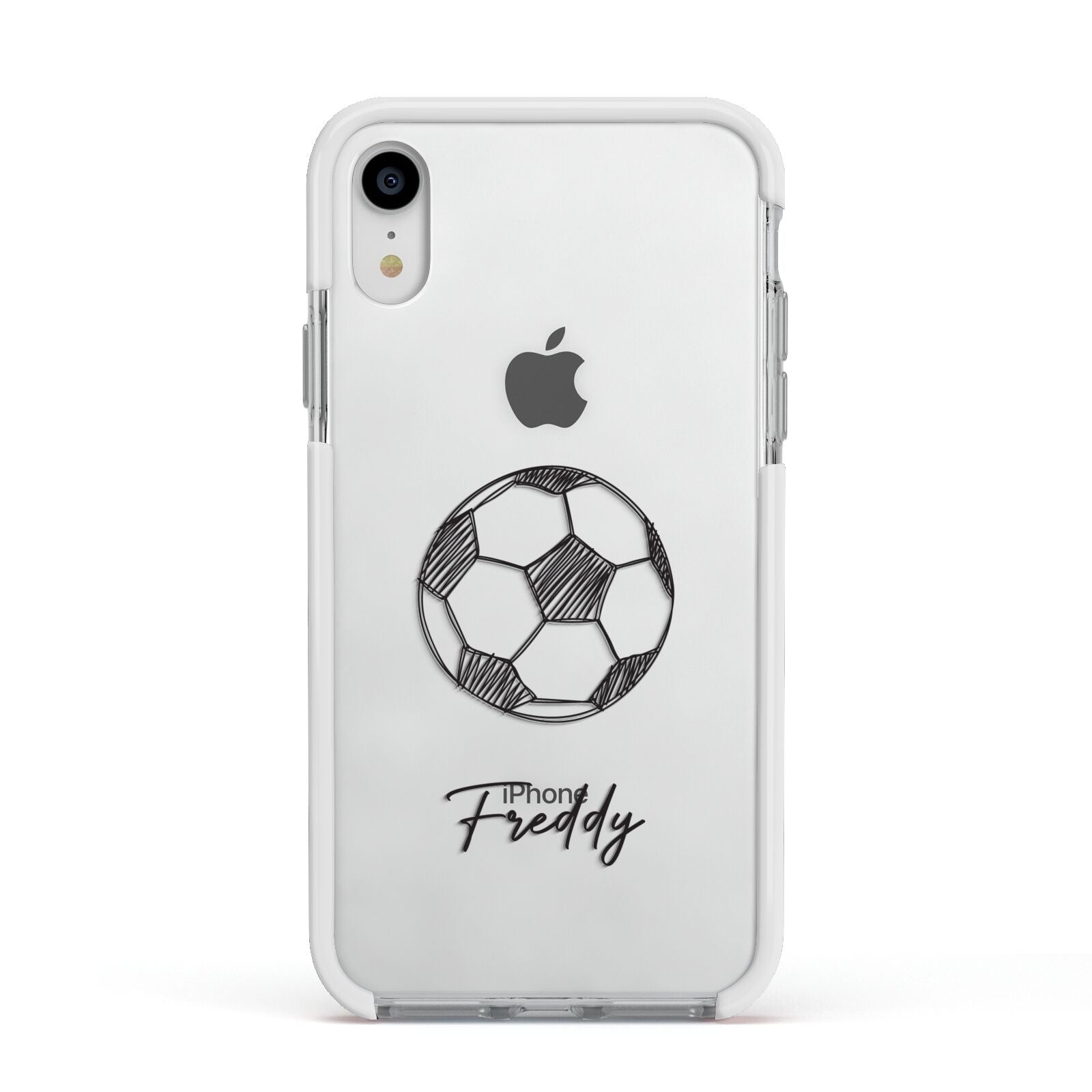 Custom Football Apple iPhone XR Impact Case White Edge on Silver Phone