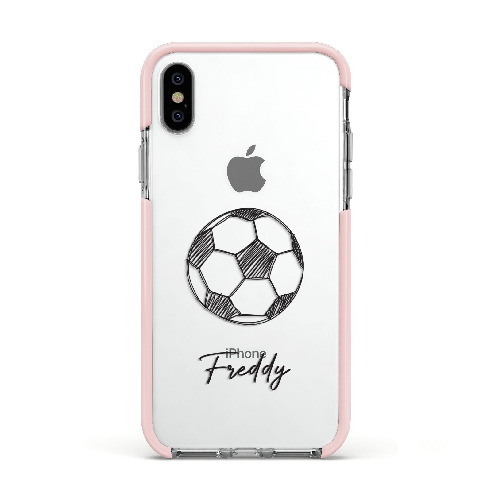 Custom Football Apple iPhone Xs Impact Case Pink Edge on Silver Phone