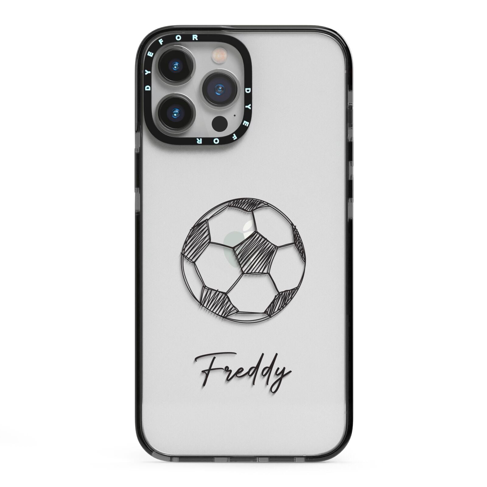 Custom Football iPhone 13 Pro Max Black Impact Case on Silver phone