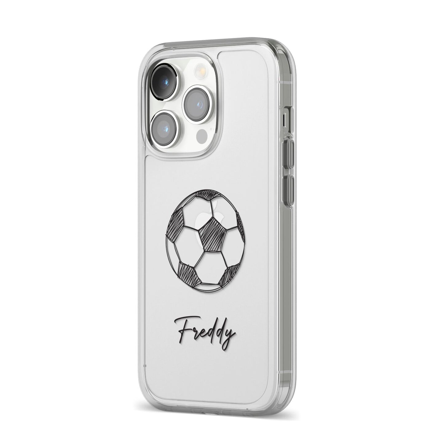Custom Football iPhone 14 Pro Clear Tough Case Silver Angled Image